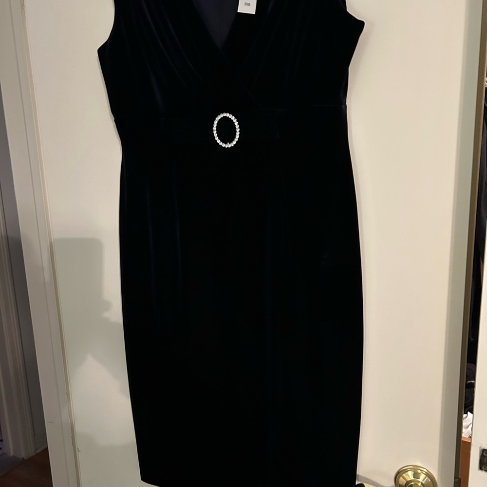 Indigo Deep Navy Midi Dress with Embellished Waist